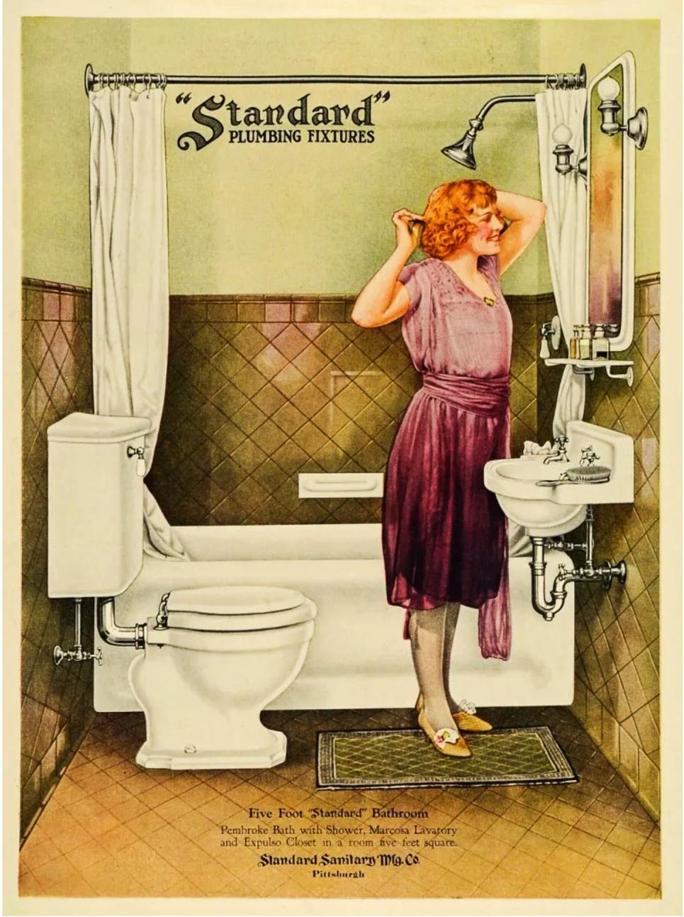 Vintage plumbing ad showcasing history of plumbing.